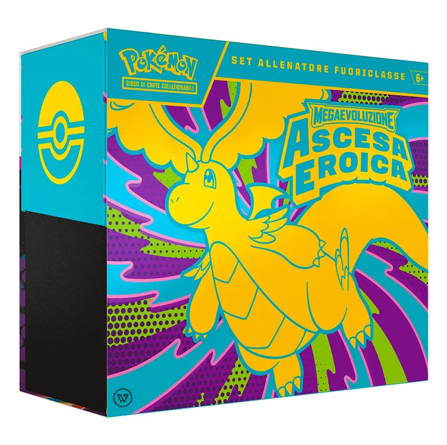 Set Allenatore Fuoriclasse Ascesa Eroica con 9 buste, carta promo Zekrom, accessori e codice GCC Pokémon.
